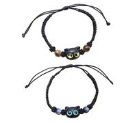 Asukohu Lot de 2 bracelets à breloques pour chat - Bracelet de couple d'animaux de dessin animé - Réglable - Nouveau style chinois - Bracelet ornement mignon pour animaux