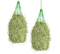 Asukohu Lot de 2 sacs en paille pour chevaux de 101,6 cm avec anneaux en métal - Petit design - Rangement des aliments en paille - Nylon - Réduit le risque d'éclosion