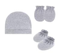Asukohu Lot de 3 couvre-chefs pour enfants - En coton respirant - Pour bébé - Moufles - Chaussettes - Anti-rayures - Accessoires de prévention des nouveau-nés, gris, taille unique