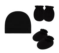 Asukohu Lot de 3 couvre-chefs pour enfants - En coton respirant - Pour bébé - Moufles - Chaussettes - Anti-rayures - Accessoires de prévention des nouveau-nés, Noir , taille unique