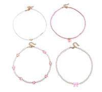 Asukohu Lot de 4 colliers de perles papillon pour filles - Collier réglable - Bijoux en résine faits à la main pour enfants - Cadeaux d'amitié - Bijoux pour enfants