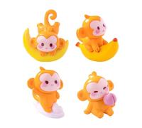 Asukohu Lot de 4 figurines de dessin animé singes et lune thème pêche miniature sculpture bureau ménage décoration ornements présentation chambre d'enfant jouet singe décors