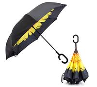 Asukohu Parapluie double couche avec poignée en forme de C - Anti-UV - Pliable - Pare-soleil inversé - Poignée en forme de C - Parapluie double couche - Anti-UV - Pliage inversé - Coupe-vent -