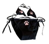 Asukohu Pattes de chat Sous-vêtements Cravate latérale Slip Halter Soutien-gorge Cosplay Lingerie Tenue Accessoires Sous-vêtements respirants pour femmes
