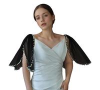 Asukohu Perlé Embelli Bride de Mariée avec Manches Amovibles Tissu Mesh Aéré pour Cérémonies de Mariage Filet Épaule, Noir , taille unique