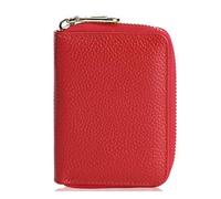 Asukohu Porte-cartes de crédit avec blocage RFIDS - 9 emplacements en cuir synthétique - Petit portefeuille accordéon pour homme et femme avec fermeture éclair, Rouge, Beauté de masse