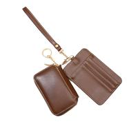 Asukohu Portefeuille double poche porte-clés petit portefeuille avec porte-monnaie porte-cartes voyage sport extérieur fermeture éclair autour du trousseau de clés portefeuilles, café