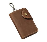 Asukohu PU Leather Keychain Porte-cartes pour professionnels Clip de ceinture amovible Design Compact Keyring Portefeuille Porte-monnaie Vintage Porte-monnaie pour les trajets quotidiens, marron