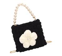 Asukohu Sac à bandoulière en tricot doux comme un nuage crème avec fleur bouffante - Sac à bandoulière léger et convivial - Sac de soirée pour femme, Noir , One Size