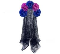 Asukohu Serre-tête festif à fleurs d'Halloween avec voile noir élégant pour fête, coiffe tendance, couvre-chef, Halloween, chrysanthème