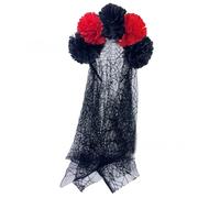 Asukohu Serre-tête festif à fleurs d'Halloween avec voile noir élégant pour fête, coiffe tendance, couvre-chef, Halloween, chrysanthème