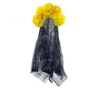 Asukohu Serre-tête festif à fleurs d'Halloween avec voile noir élégant pour fête, coiffe tendance, couvre-chef, Halloween, chrysanthème