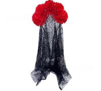 Asukohu Serre-tête festif à fleurs d'Halloween avec voile noir élégant pour fête, coiffe tendance, couvre-chef, Halloween, chrysanthème