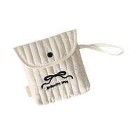 Asukohu Trousse de maquillage à la mode avec nœuds papillon brodés pour femmes, sac de rangement en coton polyester doux, doublure douce, étui d'approvisionnement menstruel, Grand nœud noir 2, One