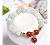 ASumPio Bracelet De Jade pour Femmes, Bracelet Chinois, Bracelet De Jade Birman, Bracelet De Jade, Bijoux Tibétains, Perles Bouddhistes avec Boîte,Red