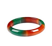 ASumPio Bracelet Jonc en Jade pour Femme, Bracelet en Calcédoine Rouge Et Vert Coloré, Bracelet en Jade Large pour Femme, Porte-Bonheur, pour La Famille, pour Les Amis, avec Boîte À Bijou,58mm