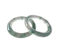 ASumPio Bracelets en Jade De Couleur Translucide Naturelle De Qualité A, Bracelet Jonc en Jade À Barre Ronde De Fleur Verte Flottante De Couleur Translucide pour Dames, 54-64Mm, avec Boît,56mm