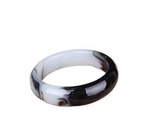 ASumPio Bracelets pour Dames, Bracelet Jonc en Jade Classique pour Femmes Élégantes, Bracelets en Chaîne De Jade À Main Blanche Et Noire Naturelle, Bijoux pour Filles Fabriqués À La Main,64mm