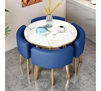 ASumPio Ensemble De Table À Manger Moderne pour 4 Personnes avec Chaises, Bureau, Salle De Réception, Table De Club Ronde/Carrée, Mobilier De Salle De Conférence, Table De N,Blue+gold-80cm/31.5in