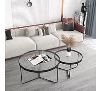ASumPio Lot De 2 Tables Basses Gigognes en Verre, Table D'Appoint Ronde Moderne Et Légère avec Plateau Lisse en Verre Trempé Et Pieds en Métal Robustes, Table D'Appoint Uniq,Czarny-60+45cm(24+18inch)