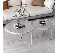ASumPio Lot De 2 Tables Basses Gigognes en Verre, Table D'Appoint Ronde Moderne Et Légère avec Plateau Lisse en Verre Trempé Et Pieds en Métal Robustes, Table D'Appoint Uniq,White-60+45cm(24+18inch)