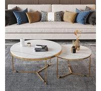 ASumPio Lot De 2 Tables Basses Gigognes Rondes, Tables D'Appoint De Salon Modernes avec Plateau en Marbre Et Métal Robuste, Table D'Appoint Empilable Haute Brillance pour C,D Leg + White Table