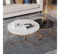 ASumPio Lot De 2 Tables Basses Gigognes Rondes, Tables D'Appoint De Salon Modernes avec Plateau en Marbre Et Métal Robuste, Table D'Appoint Empilable Haute Brillance pour C,D Leg + White + Czarny