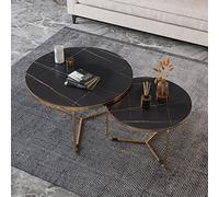 ASumPio Lot De 2 Tables Basses Gigognes Rondes, Tables D'Appoint De Salon Modernes avec Plateau en Marbre Et Métal Robuste, Table D'Appoint Empilable Haute Brillance pour C,D Leg + Czarny Table