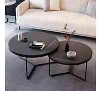 ASumPio Lot De 2 Tables Basses Gigognes Rondes, Tables D'Appoint De Salon Modernes avec Plateau en Marbre Et Métal Robuste, Table D'Appoint Empilable Haute Brillance pour C,Czarny Leg + Czarny Table