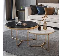 ASumPio Lot De 2 Tables Basses Gigognes Rondes, Tables D'Appoint De Salon Modernes avec Plateau en Marbre Et Métal Robuste, Table D'Appoint Empilable Haute Brillance pour C,D Leg + Czarny + White