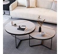 ASumPio Lot De 2 Tables Basses Gigognes Rondes, Tables D'Appoint De Salon Modernes avec Plateau en Marbre Et Métal Robuste, Table D'Appoint Empilable Haute Brillance pour C,Czarny Leg + White Table