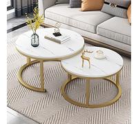 ASumPio Table Basse De Salon Moderne, Lot De 2 Tables Basses Gigognes Empilables, Plateau en Verre Trempé Lisse, Tables Rondes en Métal - 80 X 45 + 60 X 38 Cm / 70 X 45 + 50,B-70X45+50X38CM