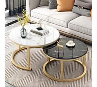 ASumPio Table Basse De Salon Moderne, Lot De 2 Tables Basses Gigognes Empilables, Plateau en Verre Trempé Lisse, Tables Rondes en Métal - 80 X 45 + 60 X 38 Cm / 70 X 45 + 50,C-70X45+50X38CM
