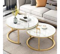 ASumPio Table Basse De Salon Moderne, Lot De 2 Tables Basses Gigognes Empilables, Plateau en Verre Trempé Lisse, Tables Rondes en Métal - 80 X 45 + 60 X 38 Cm / 70 X 45 + 50,E-70X45+50X38CM