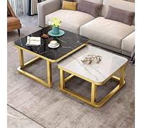ASumPio Table Basse De Salon Moderne Tables Basses Gigognes pour Salon Lot De 2 Tables D'Appoint Empilables Plateau De Table en Verre Trempé Lisse Effet Marbre pour Salon,D E-70cm Black+60cm White