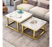 ASumPio Table Basse De Salon Moderne Tables Basses Gigognes pour Salon Lot De 2 Tables D'Appoint Empilables Plateau De Table en Verre Trempé Lisse Effet Marbre pour Salon,D E-70cm White+60cm White