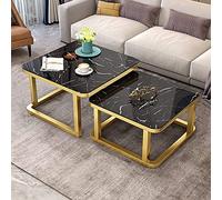 ASumPio Table Basse De Salon Moderne Tables Basses Gigognes pour Salon Lot De 2 Tables D'Appoint Empilables Plateau De Table en Verre Trempé Lisse Effet Marbre pour Salon,D E-70cm Black+60cm Black
