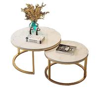 ASumPio Table Basse Gigogne Mesa, Lot De 2, Table Centrale Ronde Moderne en Marbre, Tables D'Appoint Gigognes en Métal pour Salon, Chambre À Coucher, Petits Espaces
