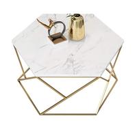 ASumPio Table Basse Hexagonale Mesa avec Plateau en Marbre Et Base en Métal, Table D'Appoint Créative Et Moderne pour Les Loisirs, Petite Table D'Appoint De 60 Cm pour Le S,White