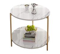 ASumPio Table Basse Mesa De Centro À 2 Niveaux, Petite Table D'Appoint Ronde avec Rangement Et Pieds en Métal Robustes, Table Circulaire Moderne pour Salon, Chambre À Couch,White