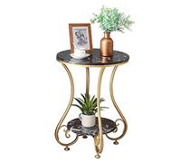 ASumPio Table Basse Ronde Mesa De Centro avec Étagère, Table D'Appoint Moderne À 2 Niveaux avec Plateau en Marbre, Imitation Marbre Et Pieds en Métal Robustes, Petite Table,A-50X63CM