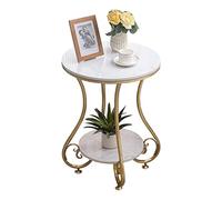 ASumPio Table Basse Ronde Mesa De Centro avec Étagère Table D'Appoint Moderne À 2 Niveaux avec Plateau en Marbre Faux Marbre Et Pieds en Métal Robustes Petite Table De Cock,B-50X63CM