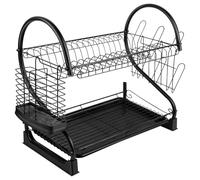 ASUNCELL Égouttoir à vaisselle à 2 niveaux en acier inoxydable avec porte-ustensiles et plateau d'égouttoir, compact