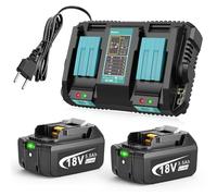 ASUNCELL Lot de 2 batteries 5,5 Ah et 2 ports de chargeur pour Makita LXT, compatibles avec toutes les batteries Makita 14,4 V-18 V Li-Ion BL1815, BL1830, BL1850, BL1430