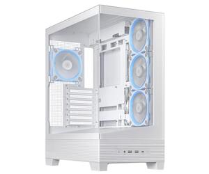 ASUS Boîtier PC ATX A31 Plus White Edition ATX avec support BTF MB | Quatre ventilateurs ARGB pré-installés, design panoramique, prend en charge les cartes mères BTF, radiateurs de 360 mm et