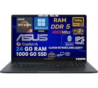 ASUS Ordinateur Portable AMD Ryzen 5 7535HS 4.5GHz, RAM 24Go DDR5, SSD 1To, Écran 15.6" FHD IPS, WiFi 6E, Ethernet, Copilot IA, Webcam 1080p, Clavier AZERTY Rétroéclairé, Empreinte Digitale, Win11 Pro