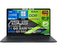 ASUS Slim Ordinateur Portable Intel i7 13ème 10 Coeurs 5Ghz, RAM 24Go, SSD PCIe 1To, écran 15,6 FULLHD, WiFi6E, USB, FaceID, Empreinte Digitale, Clavier rétroéclairé, Win11, déjà configuré, AZERTY