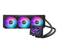 ROG Ryujin III 360 ARGB Extreme AIO cooler with Asetek Gen8 V2 pump; thickened magnetic fans for high airflow and static pressure with noise optimization; 3.5" LCD for hardware monitoring