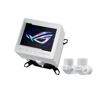 ASUS ROG Ryujin III WB White LCD Bloc d'eau pour processeur (Asetek avec 178 micro-lamelles de refroidissement et plaque de refroidissement en alliage de cuivre, écran LCD 3,5", ventilateur VRM