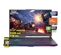 Asus ROG Strix G17 G713 Ordinateur portable de jeu 17,3" WQHD IPS 240 Hz AMD 12-Core Ryzen 9 7845HX (Beat i9-12900H) 64 Go de RAM 2 To SSD GeForce RTX 4060 8 Go USB-C RVB rétroéclairé Charge rapide